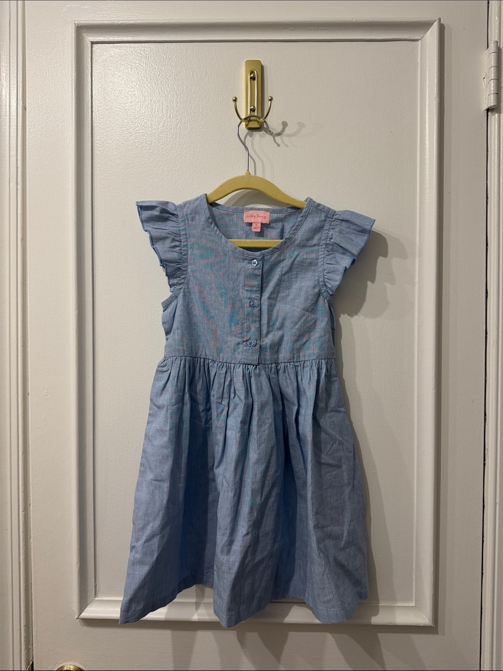 Girls' Light Blue Chambray Ruffle Sleeve Dress by Carter's